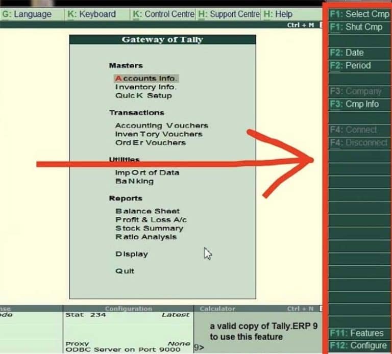 Tally 7.2 Shortcut Keys