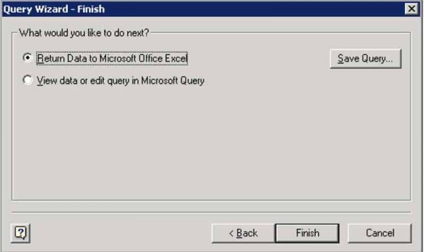 Excel query wizard finish