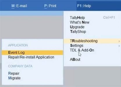 Tally F1 Help menu