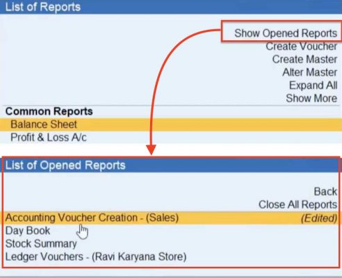 show opened reports